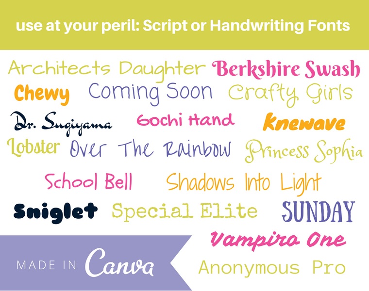 use at your peril- Script or Handwriting Fonts